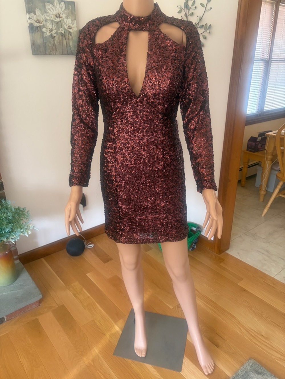 Charlotte Russe Burgundy Sequin Cutout Mini Dress